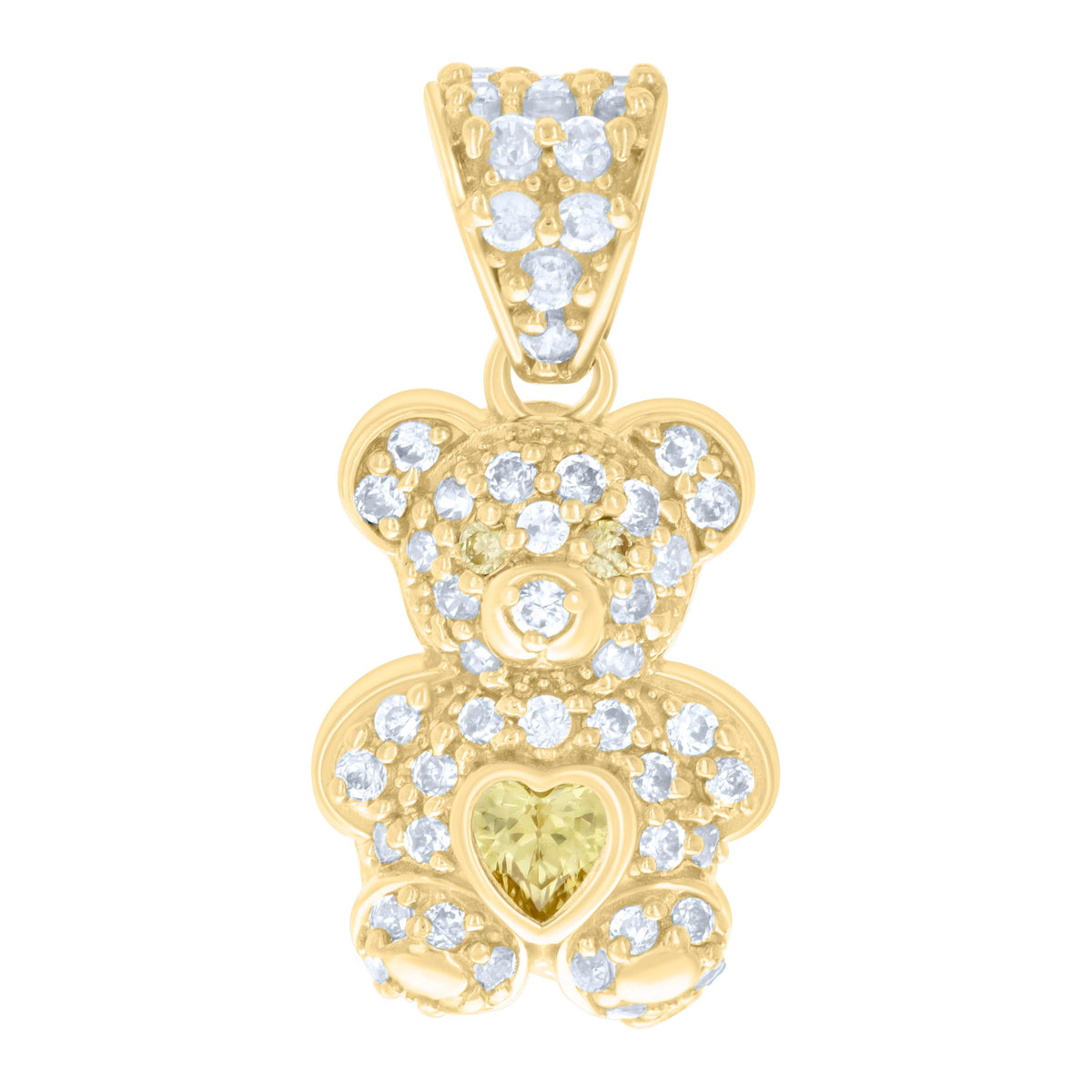 10K Yellow Gold Womens Yellow White Heart Round Cubic-Zirconia August Birthstone Teddy Bear Charm Pendant