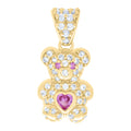 10K Yellow Gold Womens Pink White Heart Round Cubic-Zirconia October Birthstone Teddy Bear Charm Pendant
