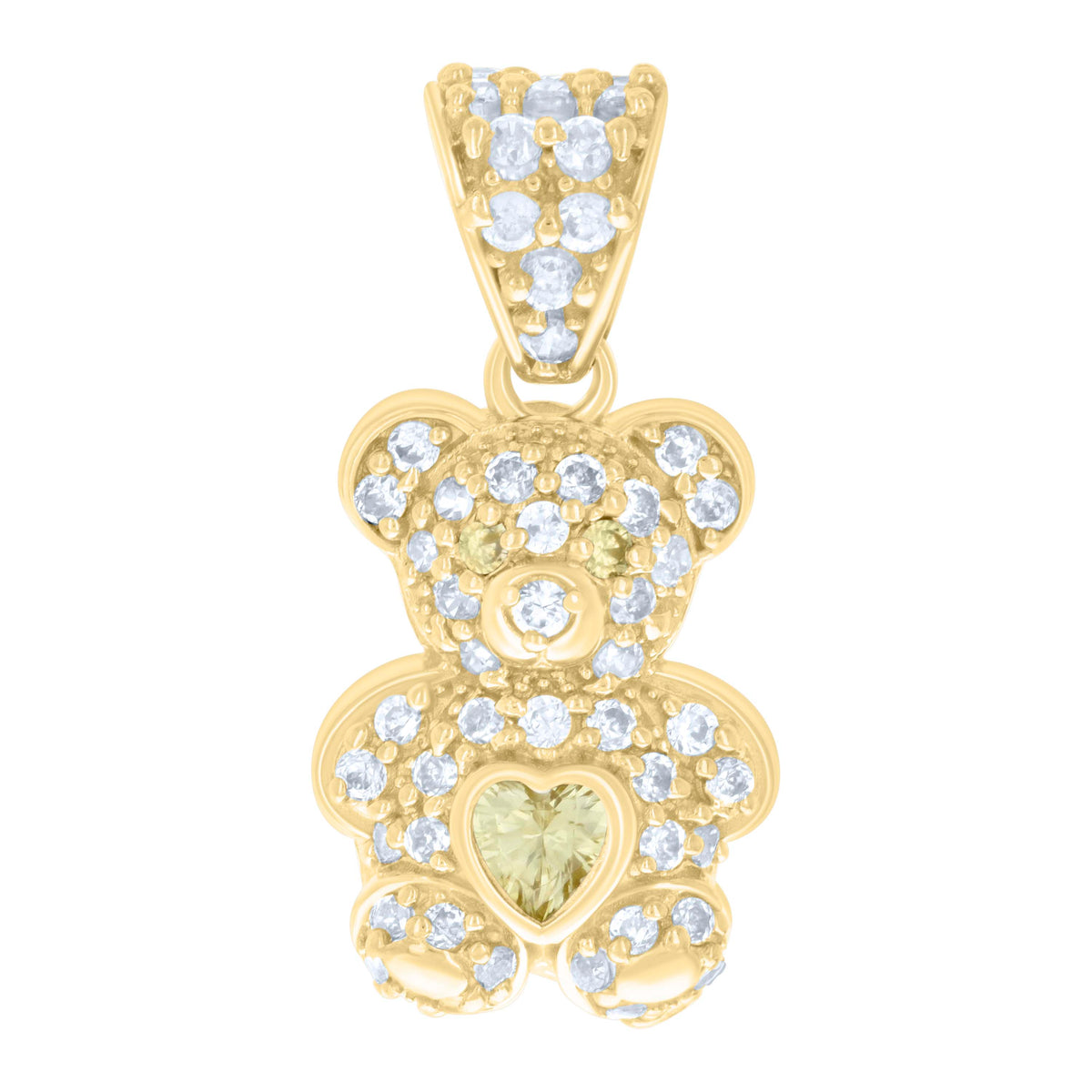 10K Yellow Gold Womens Yellow White Heart Round Cubic-Zirconia November Birthstone Teddy Bear Charm Pendant