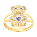 10K Yellow Gold Womens Purple White Heart Round Cubic-Zirconia June Birthstone Teddy Bear Ring