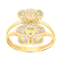 10K Yellow Gold Womens Yellow White Heart Round Cubic-Zirconia November Birthstone Teddy Bear Ring