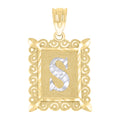 10K Gold Two-Tone Diamond-Cut Unisex Letter S Initial Charm Pendant