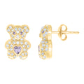 10K Yellow Gold Womens Purple White Heart Round Cubic-Zirconia March Birthstone Teddy Bear Stud Earrings