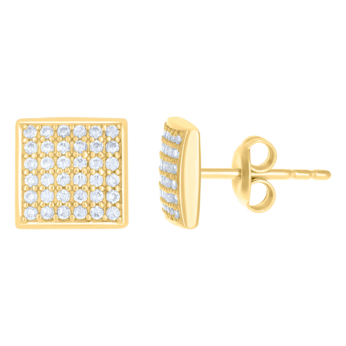 10K Yellow Gold Womens Cubic-Zirconia Square Stud Earrings