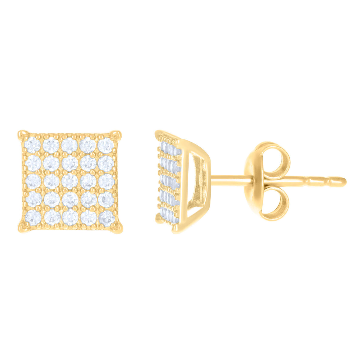 10K Yellow Gold Womens Cubic-Zirconia Square Fashion Stud Earrings