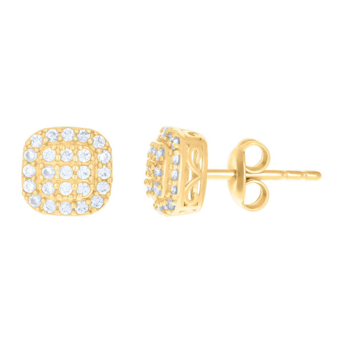 10K Yellow Gold Womens Cubic-Zirconia Square Stud Earrings