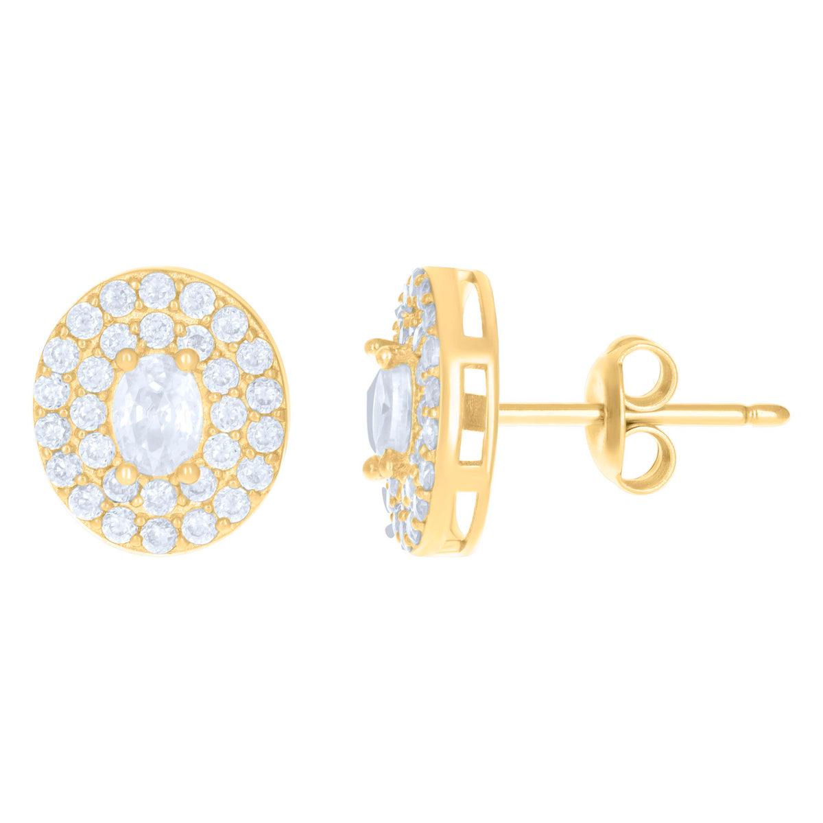 10K Yellow Gold Womens Oval Round Cubic-Zirconia Fashion Stud Earrings