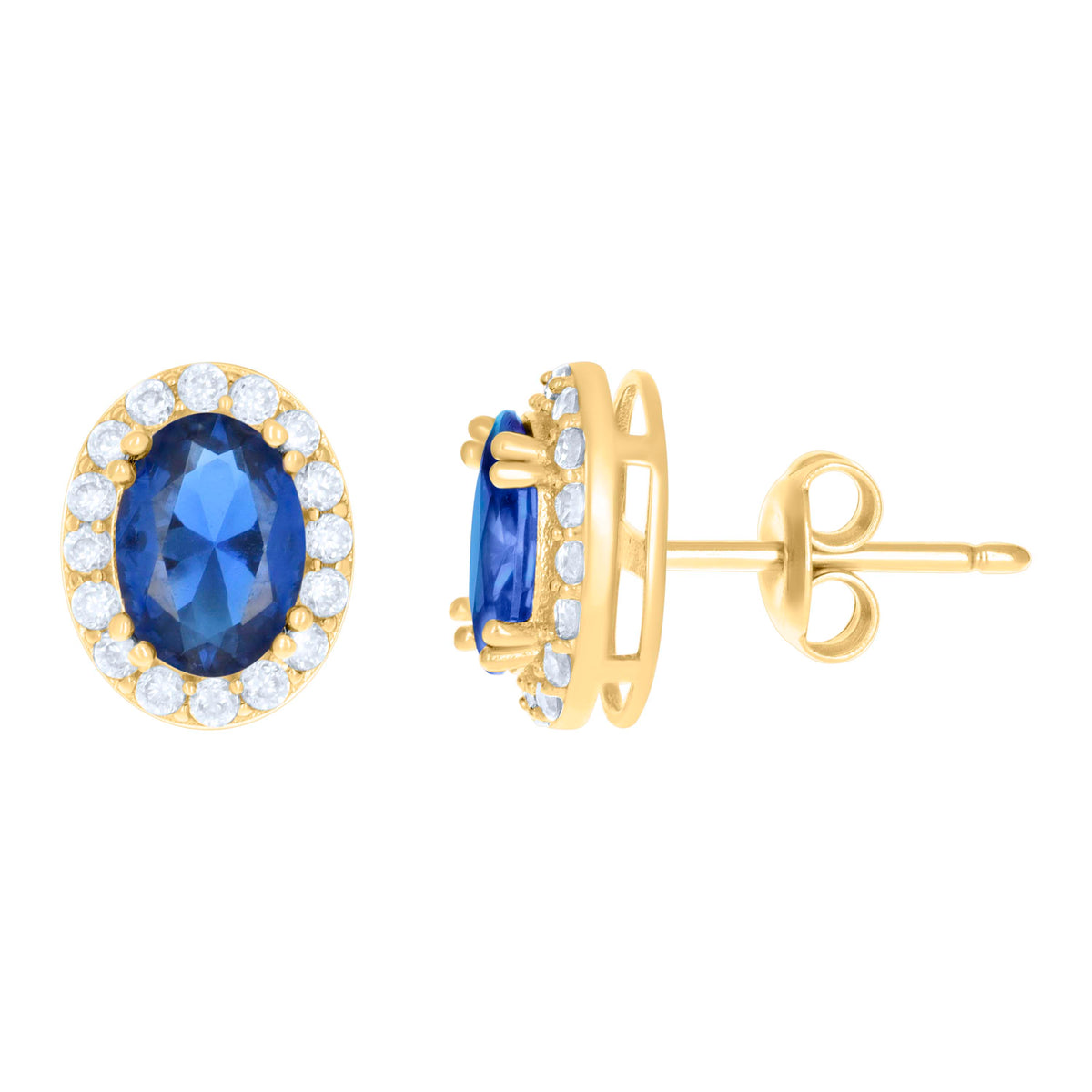 10K Yellow Gold Womens Blue White Oval Round Cubic-Zirconia Oval Fashion Stud Earrings