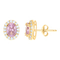 10K Yellow Gold Womens Pink White Oval Round Cubic-Zirconia Oval Fashion Stud Earrings