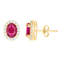 10K Yellow Gold Womens Red White Oval Round Cubic-Zirconia Oval Fashion Stud Earrings