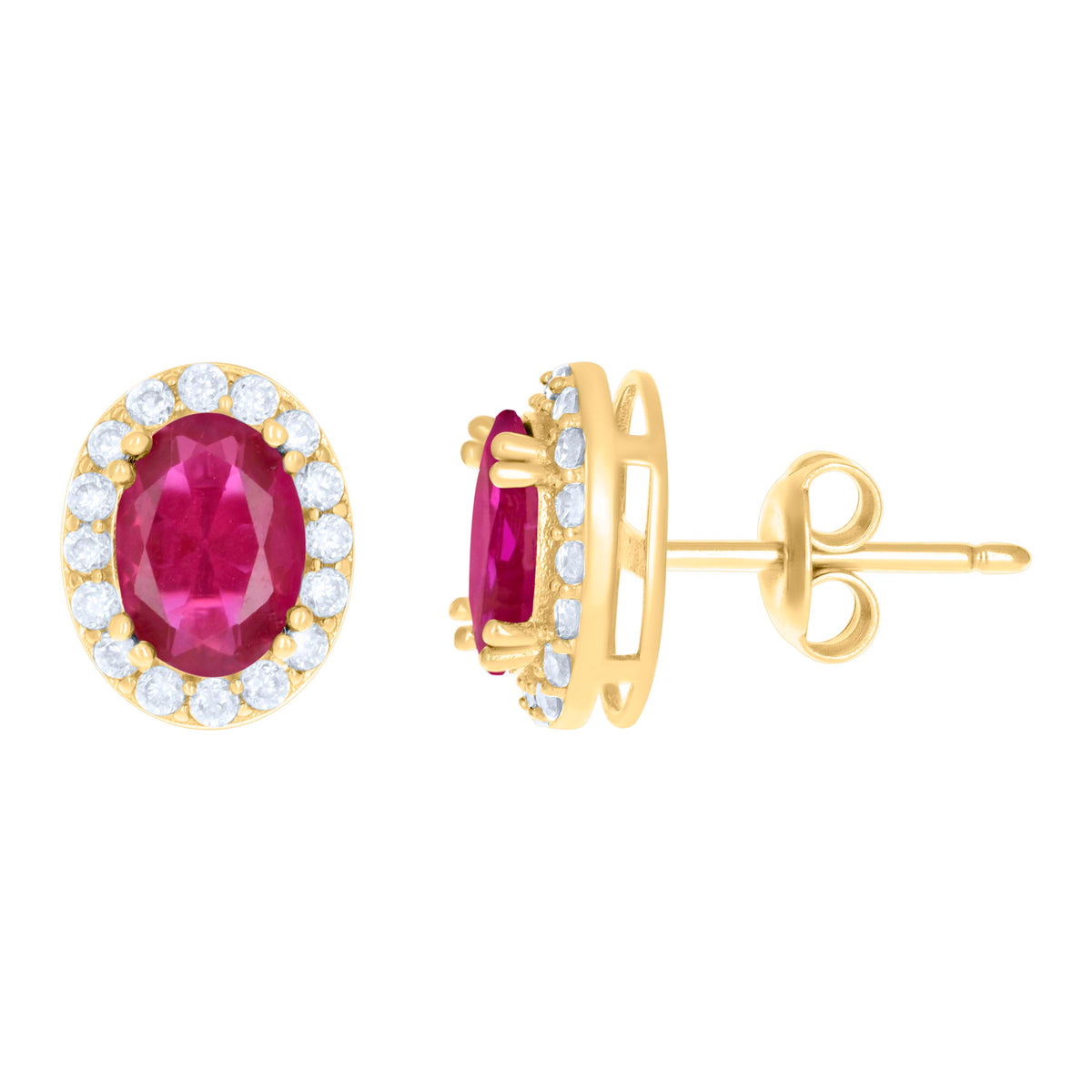 10K Yellow Gold Womens Red White Oval Round Cubic-Zirconia Oval Fashion Stud Earrings