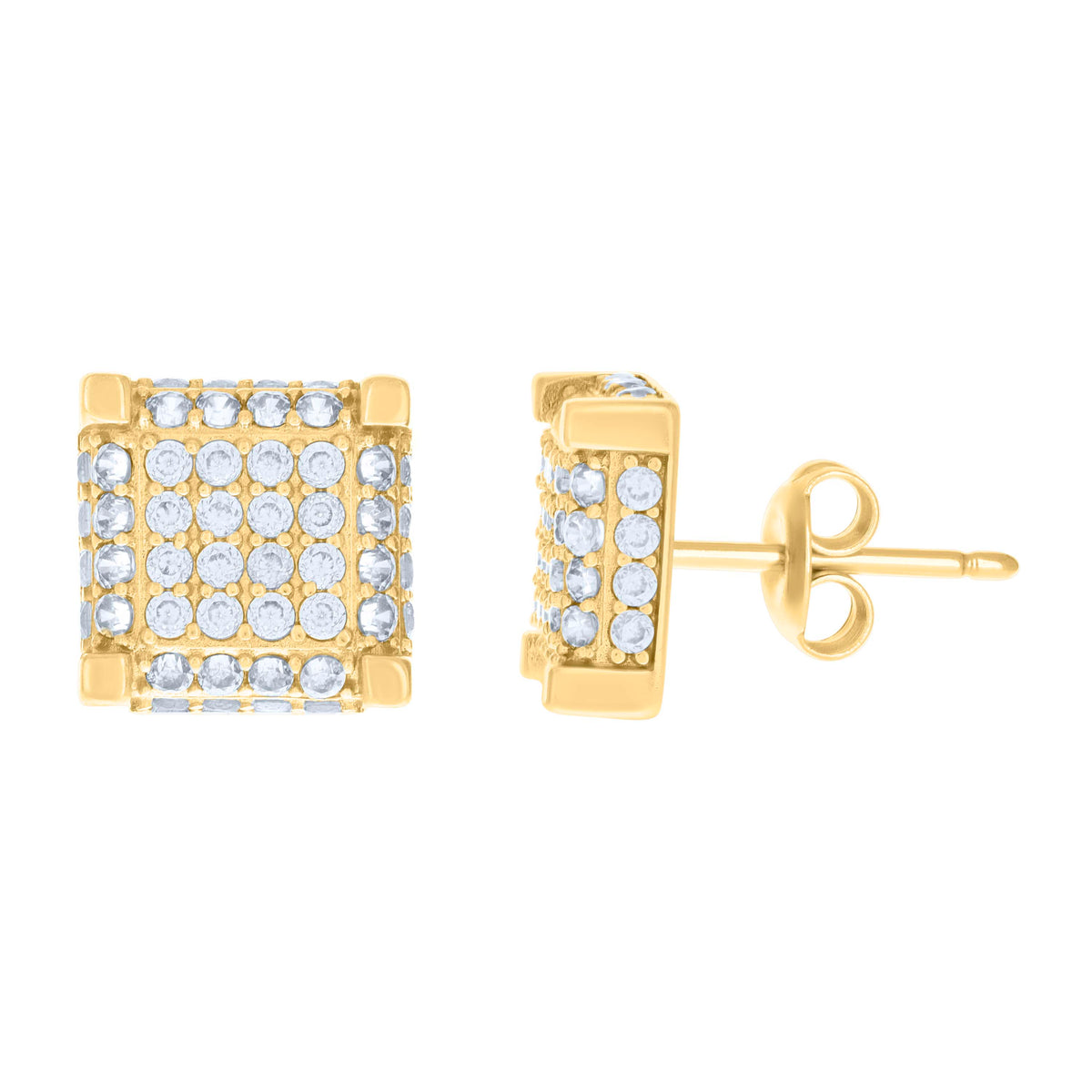 10K Yellow Gold Womens Cubic-Zirconia Square Fashion Stud Earrings