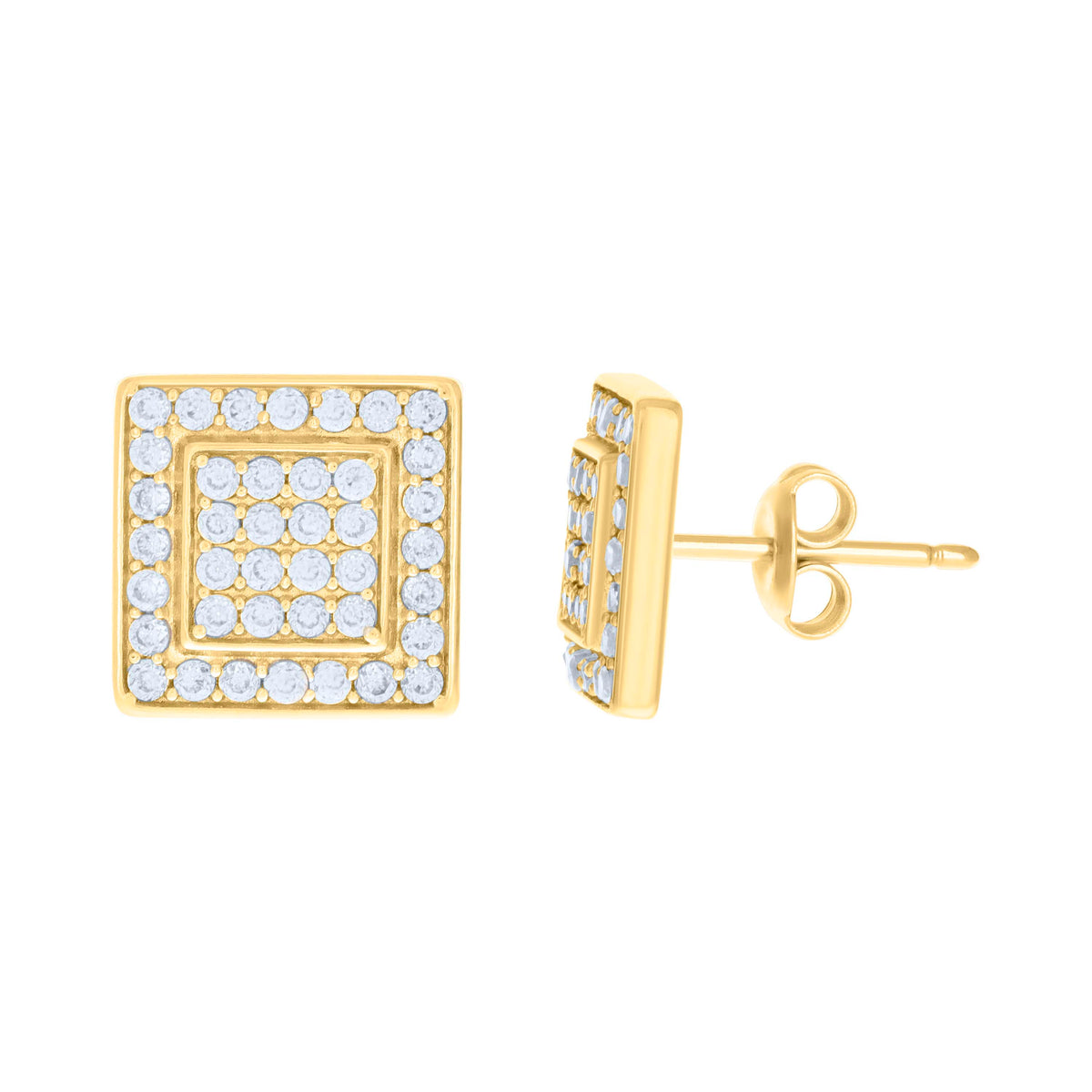 10K Yellow Gold Womens Cubic-Zirconia Square Fashion Stud Earrings
