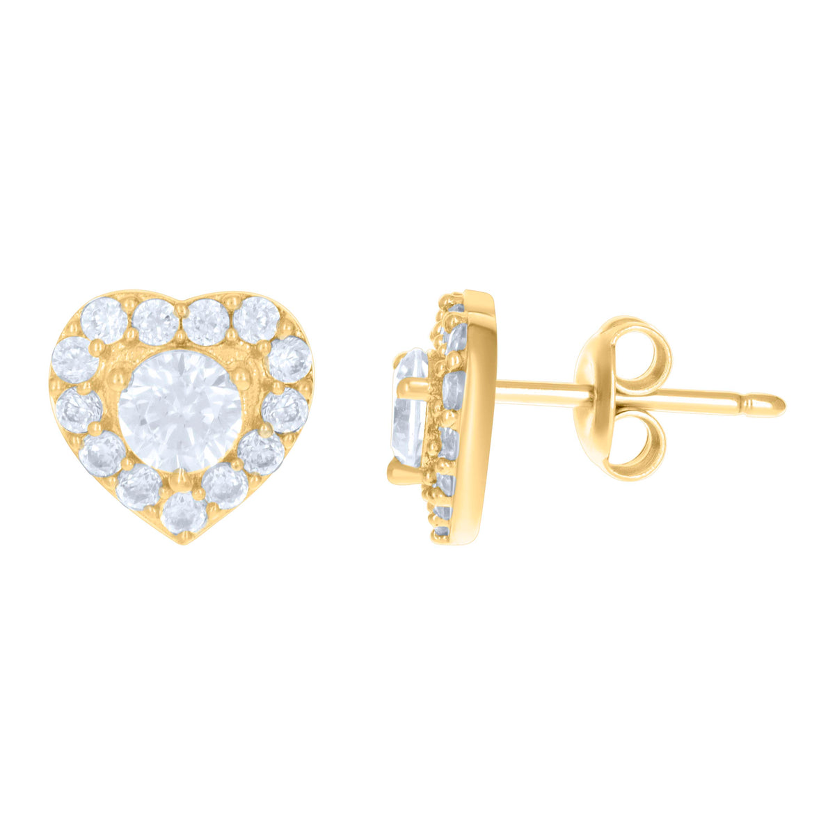10K Yellow Gold Womens Cubic-Zirconia Heart Stud Earrings