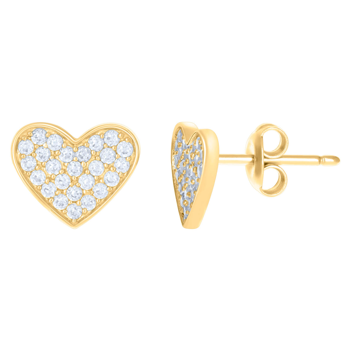 10K Yellow Gold Womens Cubic-Zirconia Heart Stud Earrings