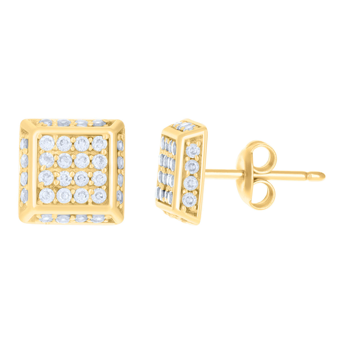 10K Yellow Gold Womens Cubic-Zirconia Square Fashion Stud Earrings