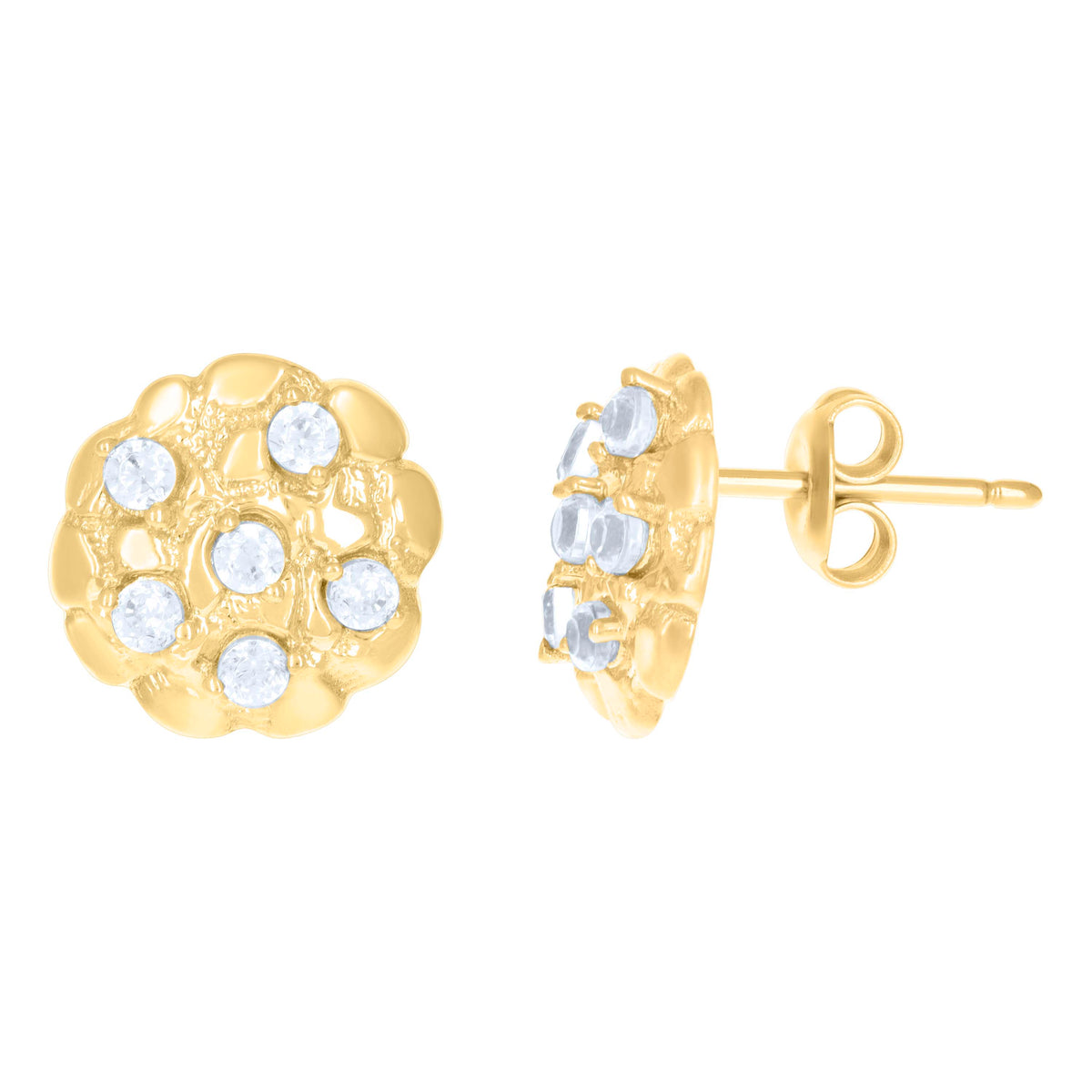 10K Yellow Gold Womens Cubic-Zirconia Nugget Fashion Stud Earrings