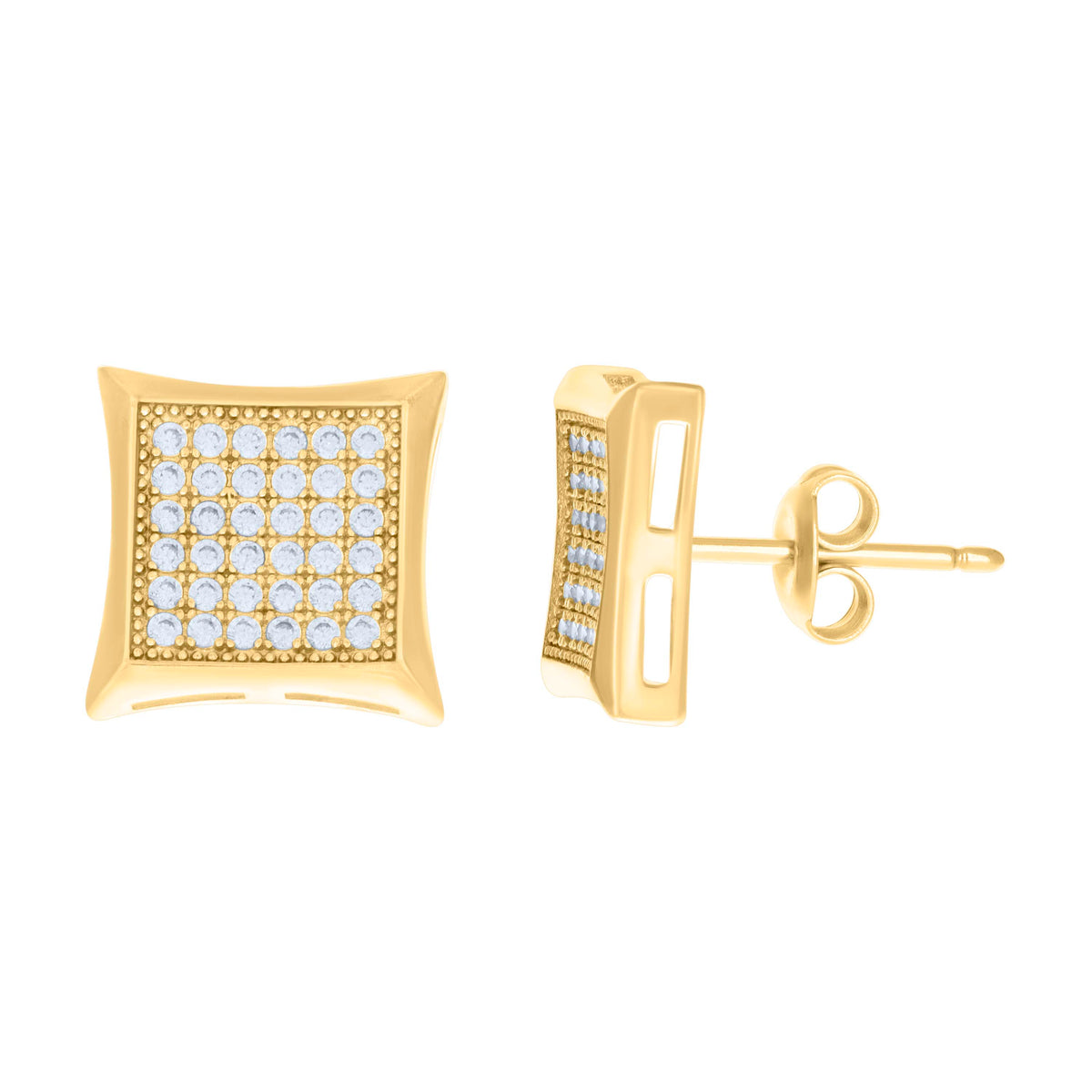 10K Yellow Gold Womens Cubic-Zirconia Square Fashion Stud Earrings