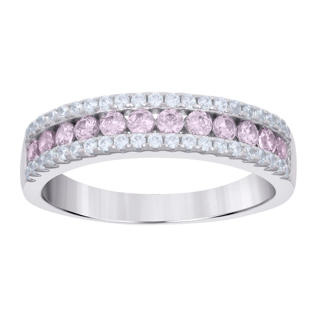 925 Sterling Silver Womens Pink White Cubic-Zirconia Fashion Ring Size 7