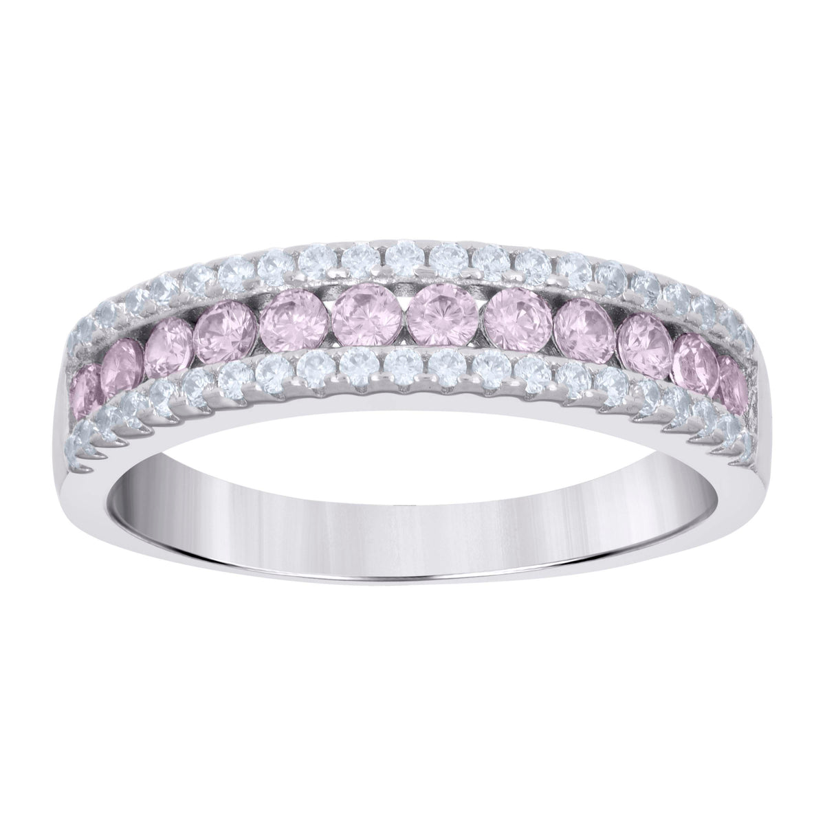 925 Sterling Silver Womens Pink White Cubic-Zirconia Fashion Ring Size 7