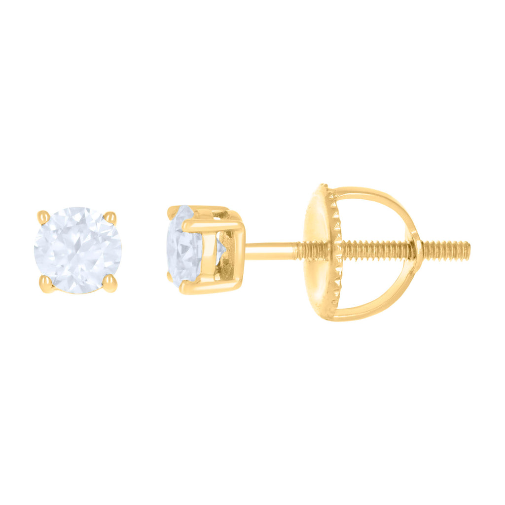 14K Yellow Gold 4mm Moissanite Screw Back Earrings