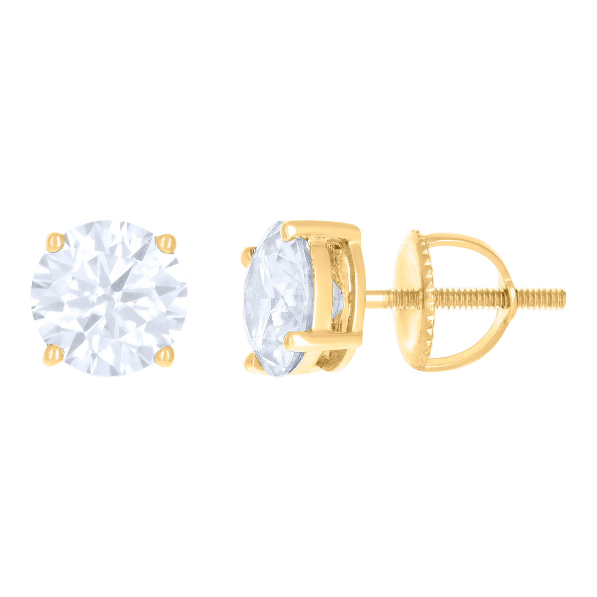 10K Yellow Gold Unisex Moissanite 2.40ct Solitaire Stud Earrings