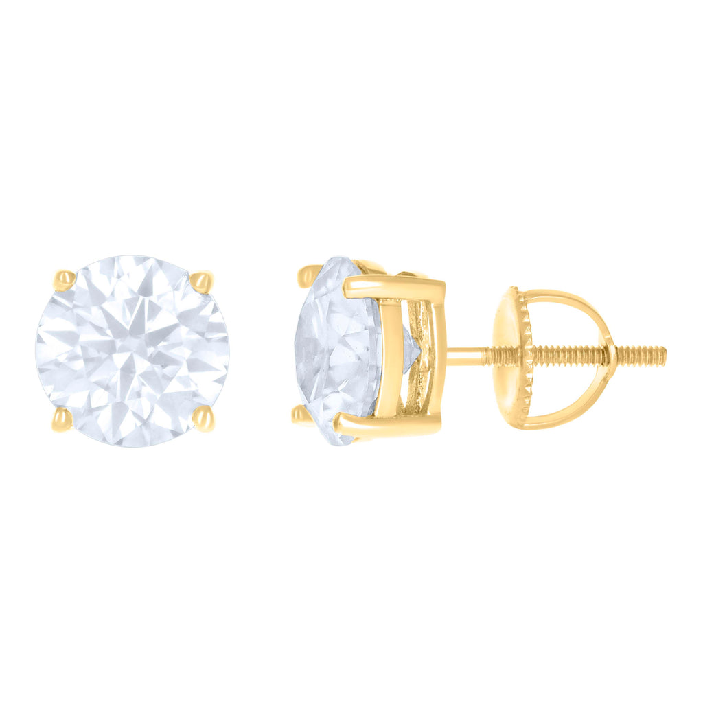 14K Yellow Gold 8mm Moissanite Screw Back Earrings