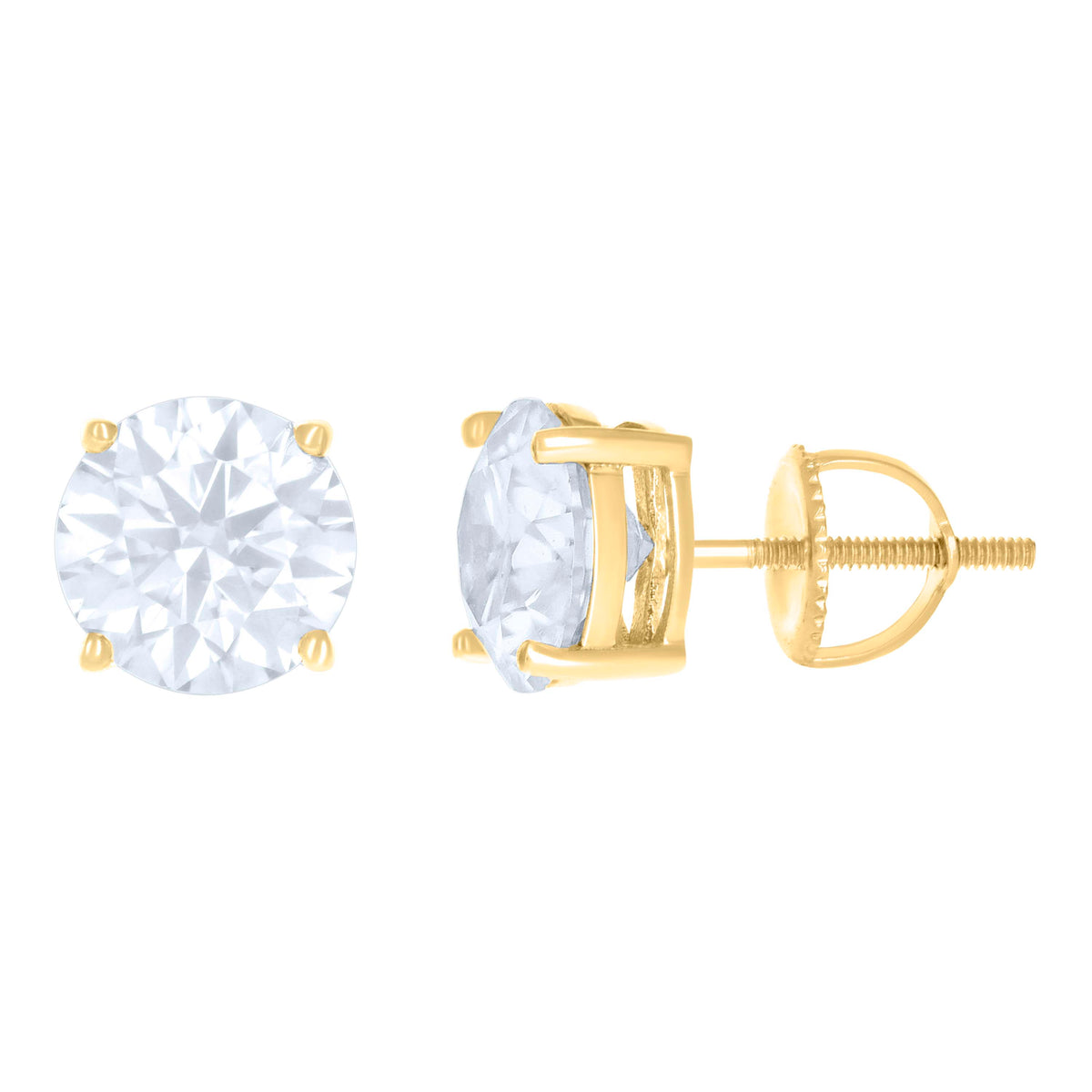 14K Yellow Gold 8mm Moissanite Screw Back Earrings