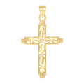 10K Yellow Gold Mens Women Textured Diamond-Cut Cross Religious Charm Pendant