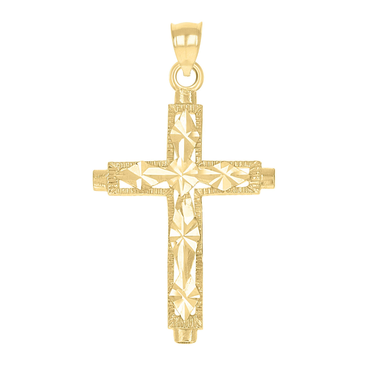 10K Yellow Gold Mens Women Textured Diamond-Cut Cross Religious Charm Pendant