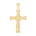 10K Yellow Gold Unisex Textured Budded Cross Religious Charm Pendant