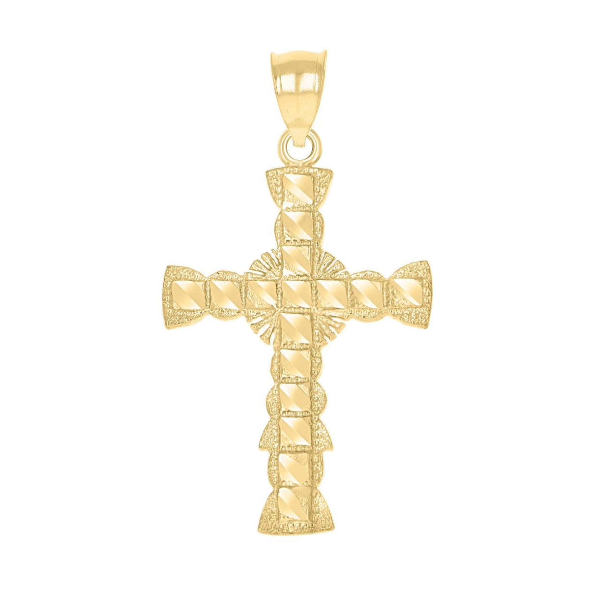 10K Yellow Gold Unisex Textured Budded Cross Religious Charm Pendant
