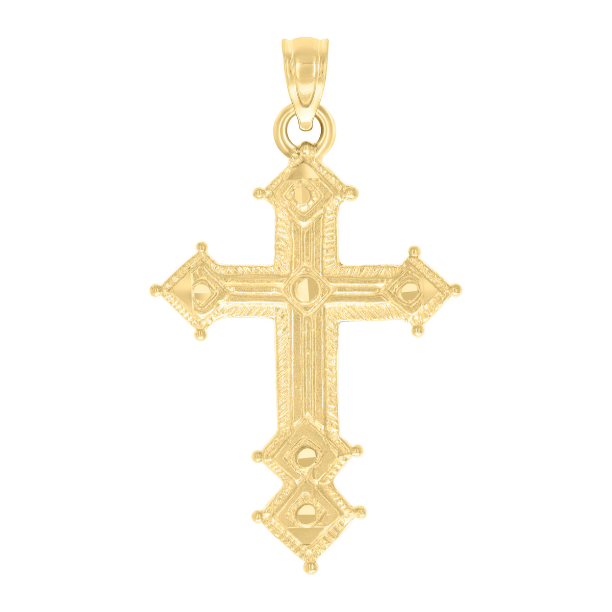 10K Yellow Gold Mens Women Textured Cross Religious Charm Pendant