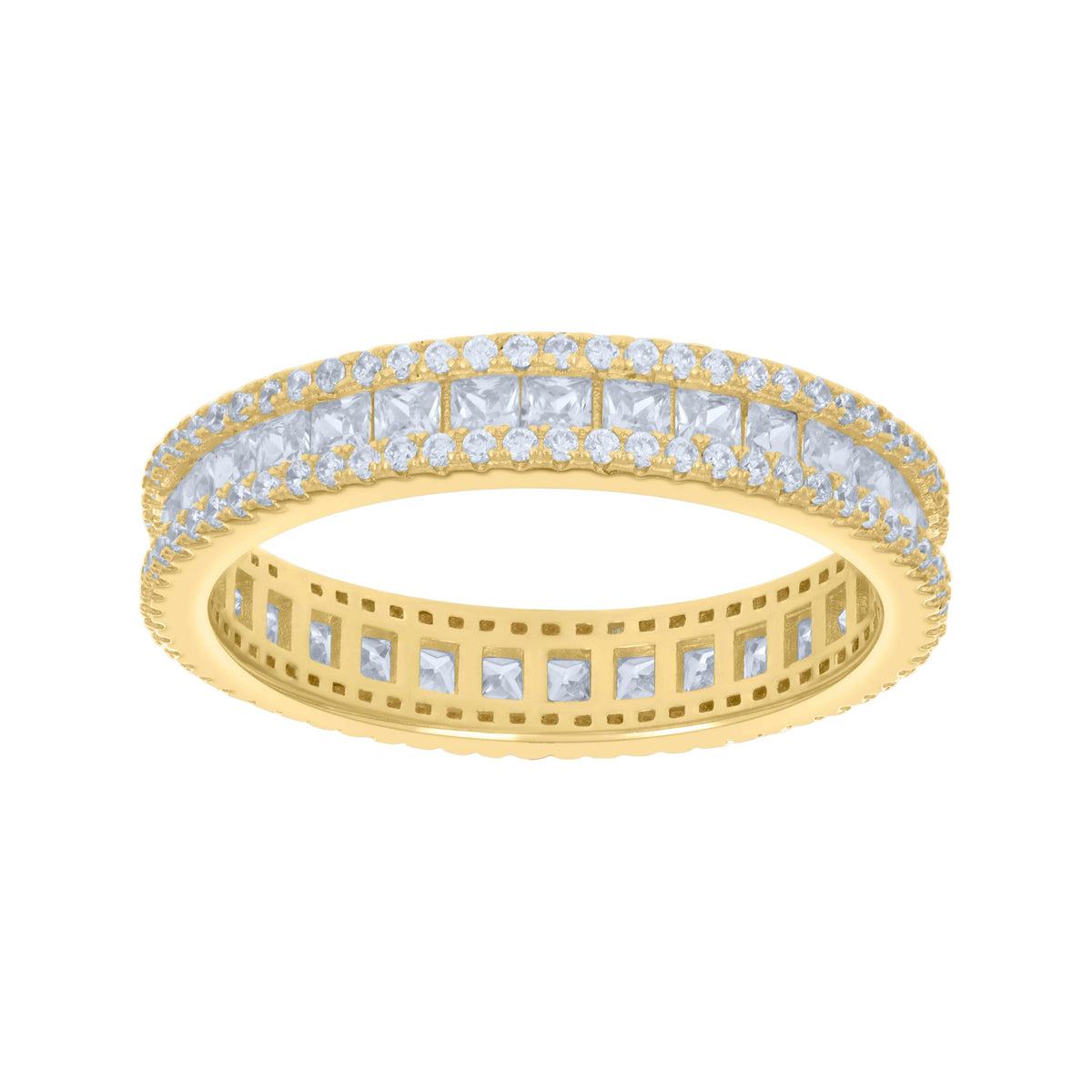 925 Sterling Silver Yellow-tone Womens Princess-Cut Round Cubic-Zirconia Eternity Ring Size 7