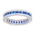 925 Sterling Silver Womens Blue White Princess-cut Round Cubic-Zirconia Eternity Wedding Band Ring Size 8