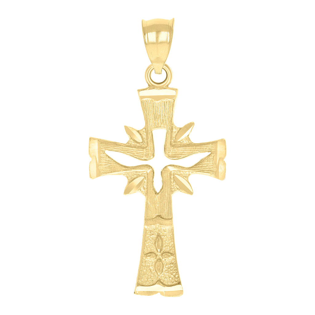 10K Yellow Gold Unisex Nugget Textured Cross Religious Charm Pendant