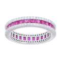 925 Sterling Silver Womens Pink White Princess-cut Round Cubic-Zirconia Eternity Wedding Band Ring Size 7