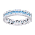925 Sterling Silver Womens Sky Blue White Princess-cut Round Cubic-Zirconia Eternity Wedding Band Ring