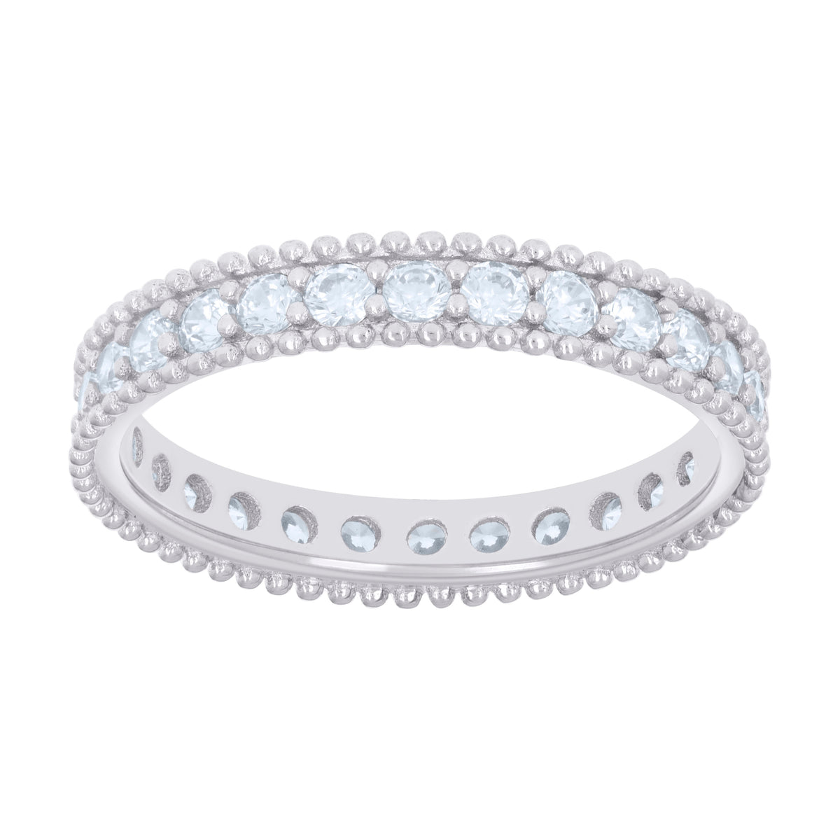 925 Sterling Silver Womens Cubic-Zirconia Single Row CZ Eternity Engagement Ring