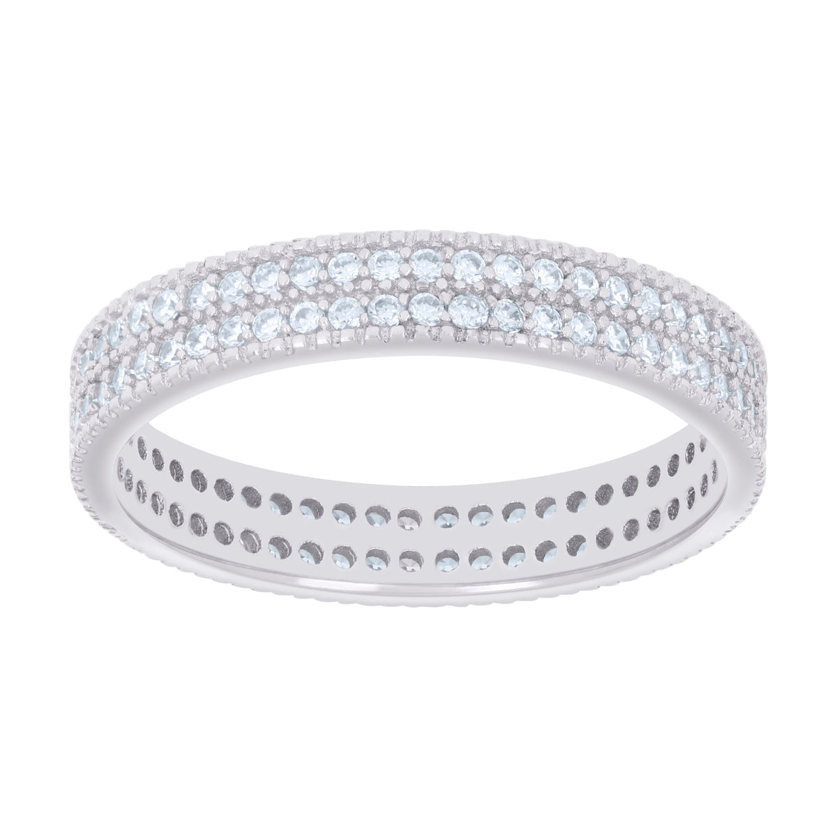 925 Sterling Silver Womens Cubic-Zirconia Double Row CZ Wedding Band Ring Size 6