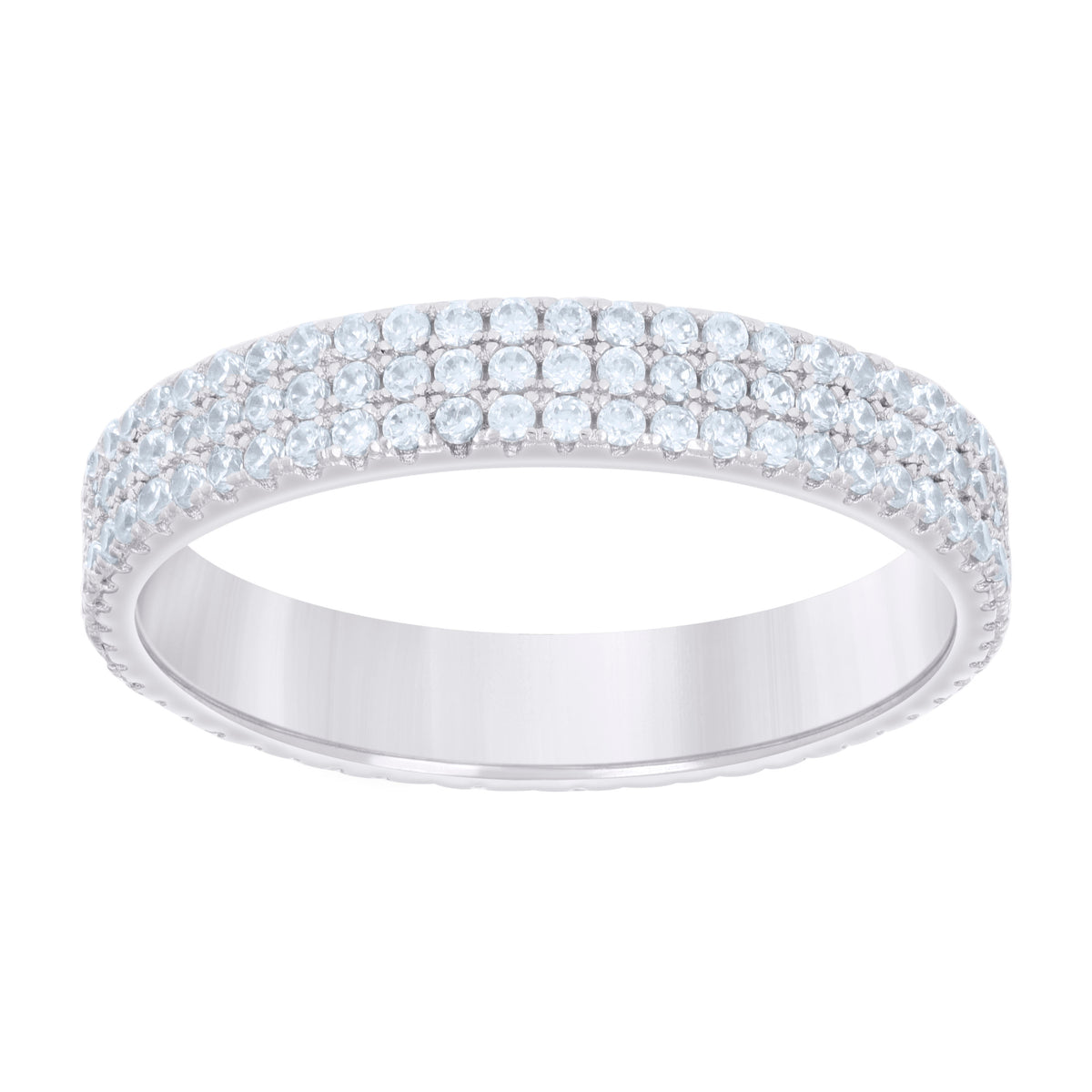 925 Sterling Silver Womens Cubic-Zirconia Triple Row CZ Wedding Band Ring Size 10