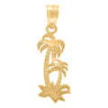 10K Yellow Gold Womens Nugget Textured Palm Trees Charm Pendant