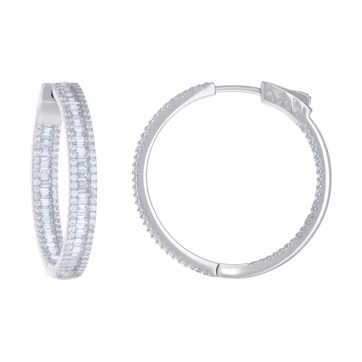 925 Sterling Silver Womens Cubic Zirconia 4mm Hoop Earrings