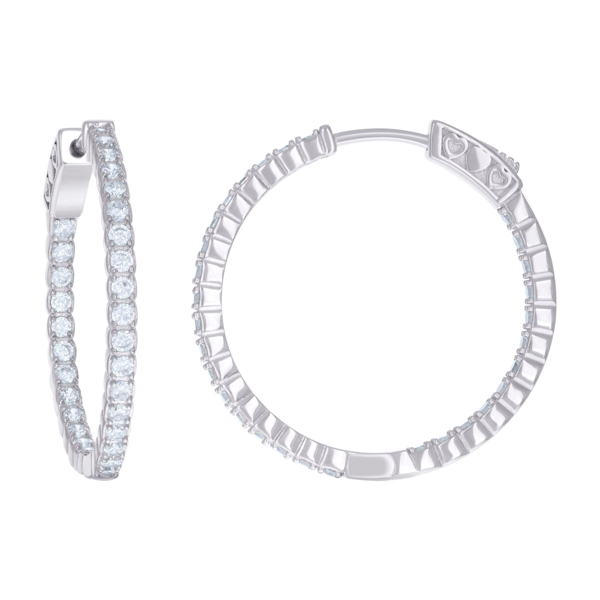 925 Sterling Silver Womens Cubic Zirconia 2mm Hoop Earrings