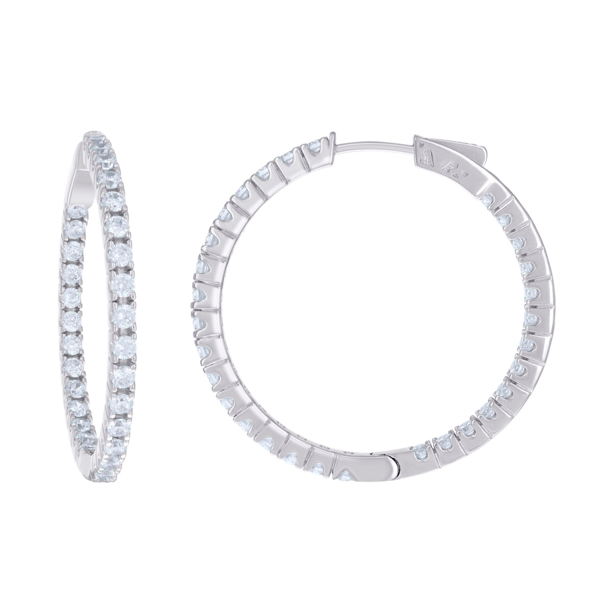 925 Sterling Silver Womens Cubic Zirconia Hoop Earrings 2.5mm X 30mm