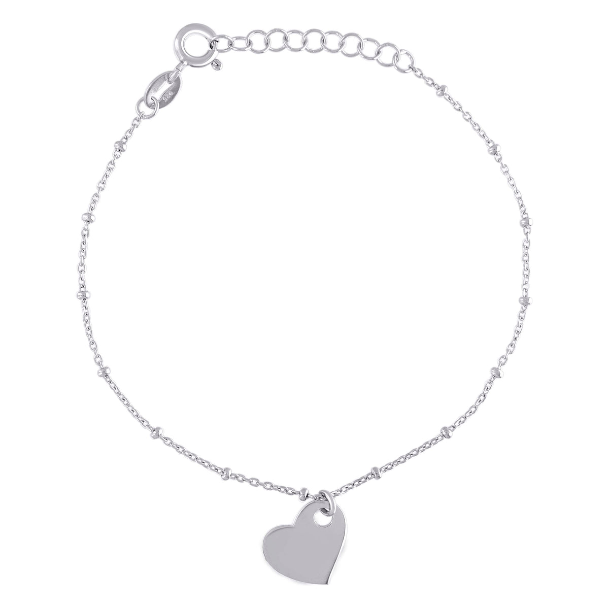 925 Sterling Silver Womens Heart Charm Bracelet Size 7.5 Inches