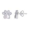 925 Sterling Silver Womens Cubic-Zirconia Paw Print Fashion Stud Earrings