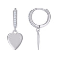 925 Sterling Silver Womens Cubic-Zirconia Heart Dangle Hoop Earrings