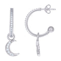 925 Sterling Silver Womens Cubic-Zirconia Moon Star Fashion Dangle Hoop Earrings