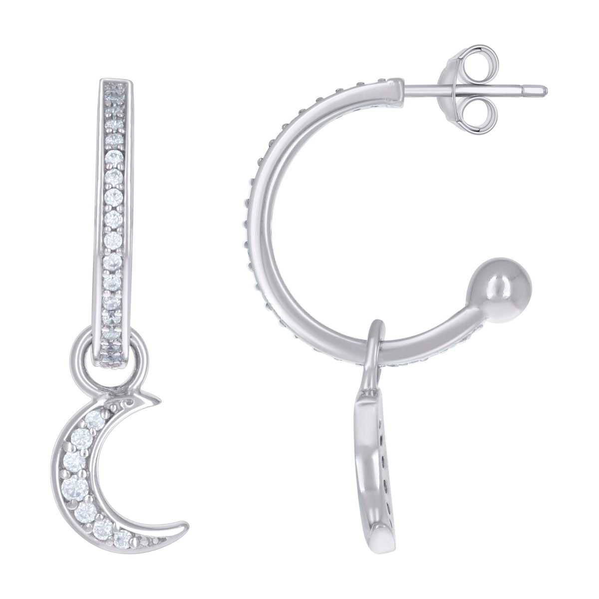 925 Sterling Silver Womens Cubic-Zirconia Moon Star Fashion Dangle Hoop Earrings